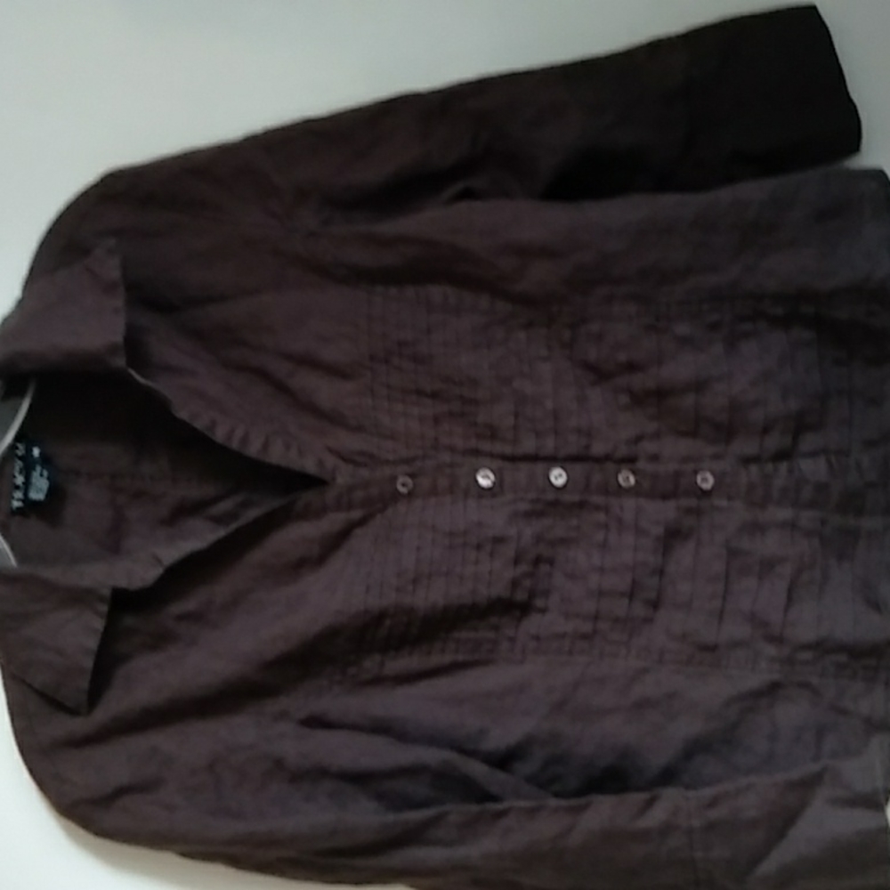 Tracy M brown linen button down blouse sz M